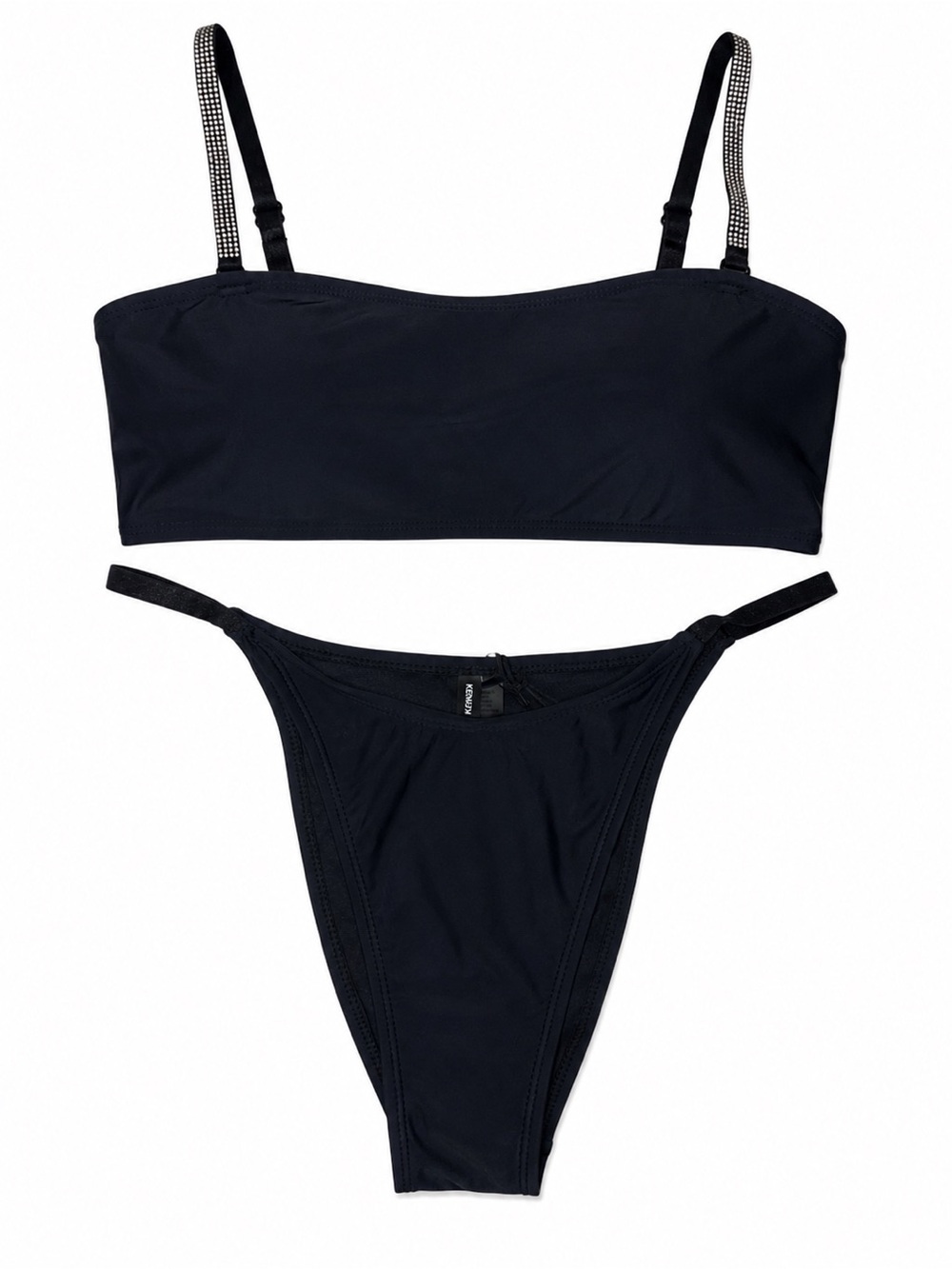 Kendall + Kylie Black Rhinestone Strap Bandeau Bikini Set NWT XL